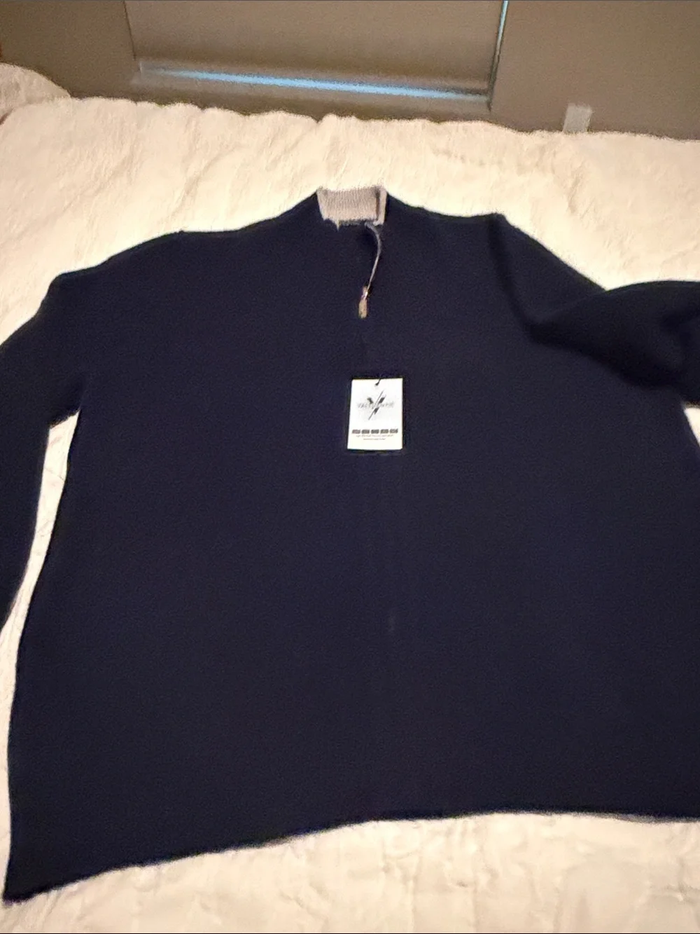 Full-Zip Navy Men's Sweater with Light Gray Contrast Trim